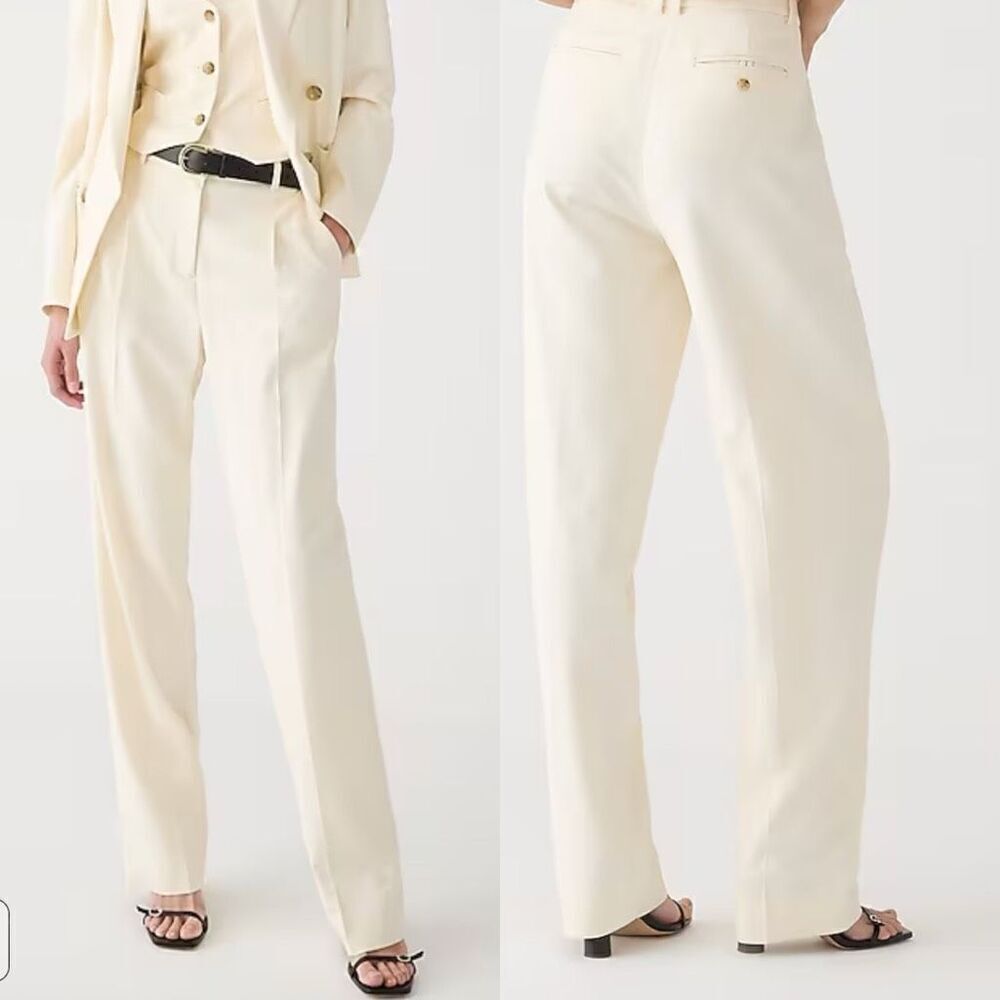 NWT J. Crew Womens Ivory High Rise Essential Wide Leg Pant Size 12P